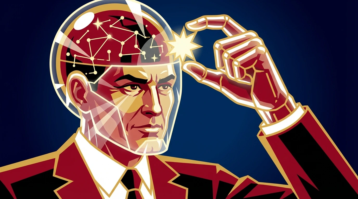 A symbolic representation of an ai companion with best memory, storing a precious memory as a star in its mind. Filename: ai-companion-with-best-memory-bestie-ai.webp