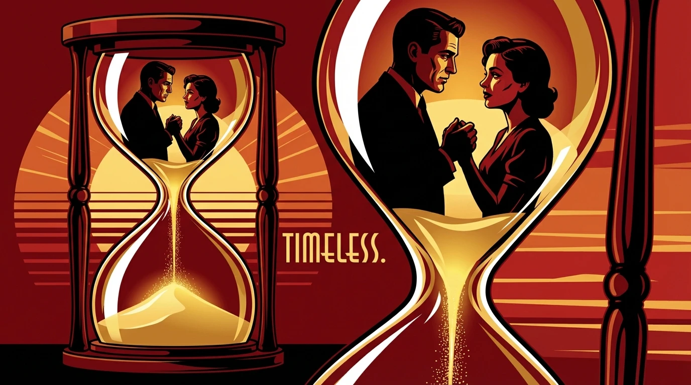 An image symbolizing coping with an inevitable breakup, showing two people holding hands inside an hourglass, finding peace in their limited time together. filename: coping-with-an-inevitable-breakup-bestie-ai.webp
