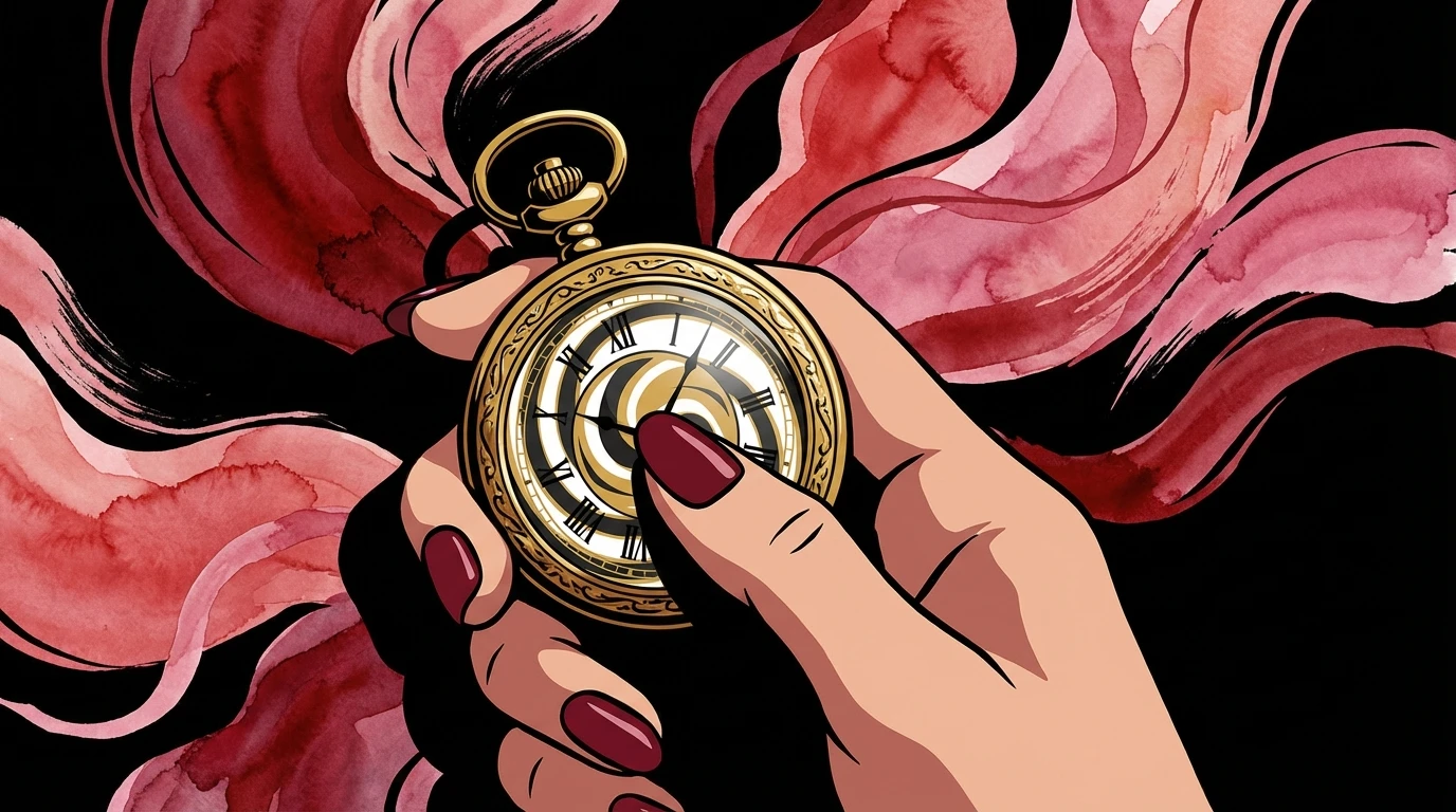 A symbolic image representing the ectopic pregnancy symptoms timeline, showing a woman's hands holding a blurred watch to signify the urgency of catching signs early. Filename: ectopic-pregnancy-symptoms-timeline-bestie-ai.webp