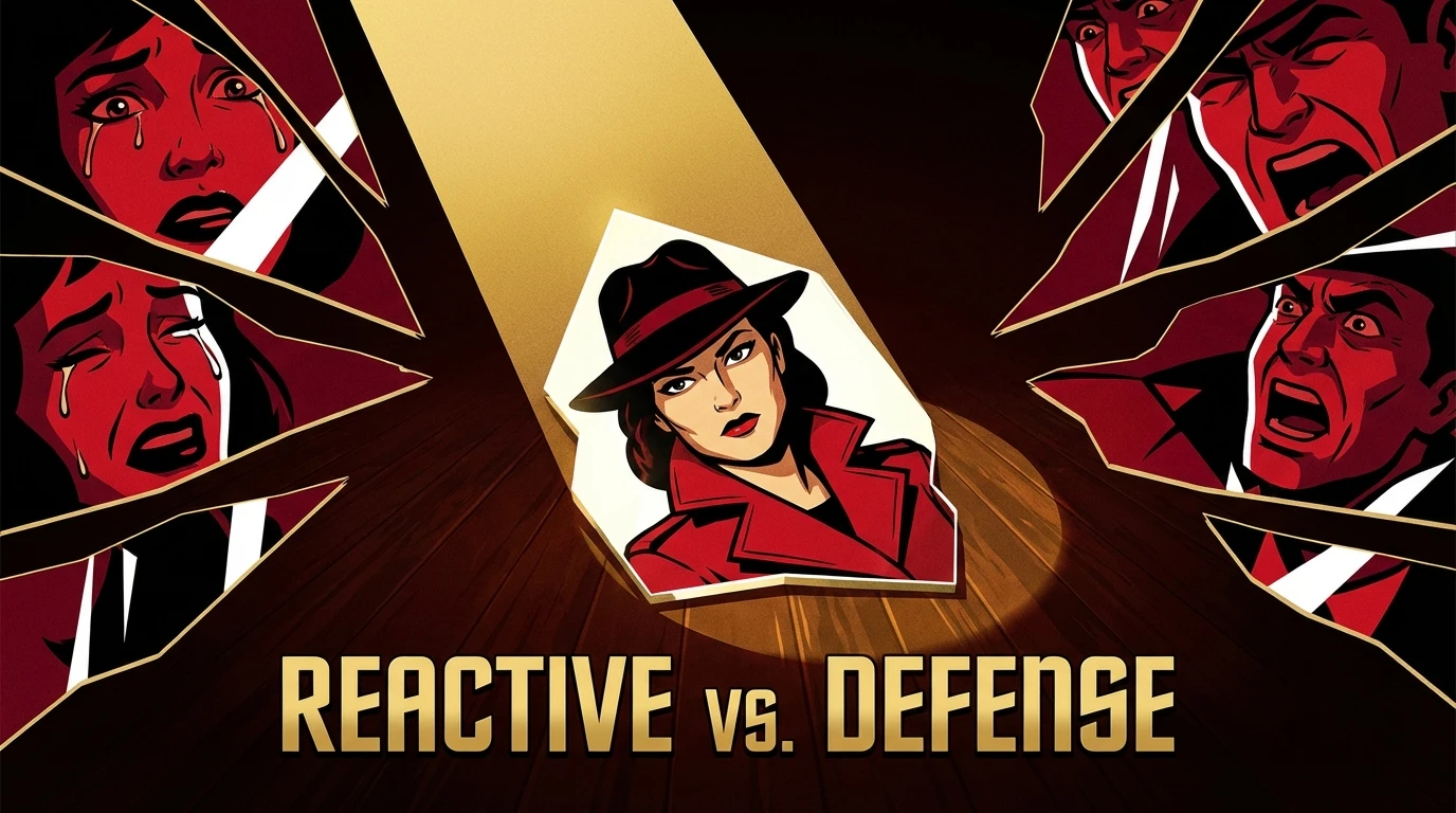 A shattered mirror on the floor reflecting a fractured identity, illustrating the confusing internal struggle of reactive abuse vs self defense in a toxic relationship. Filename: reactive-abuse-vs-self-defense-bestie-ai.webp